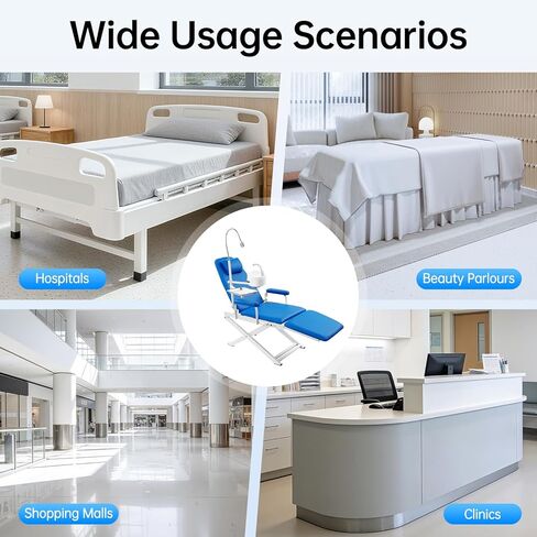 كرسي أسنان محمول قابل للطي مع ضوء LED مسند ظهر قابل للتعديل بارتفاع 330 رطلاً لعيادة سبا التجميل (أزرق) in Kuwait
