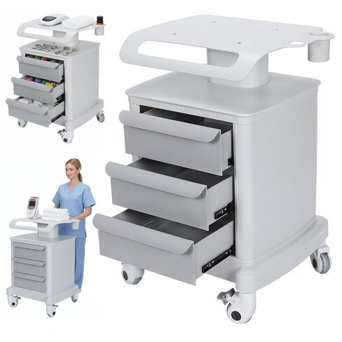 Generic عربة أدوات تخزين مستحضرات التجميل بسعة 110 رطل وعربة محطة عمل الممرضات المتنقلة مع 3 أدراج و4 عجلات لعيادات طب الأسنان في المستشفيات in Saudi Arabia
