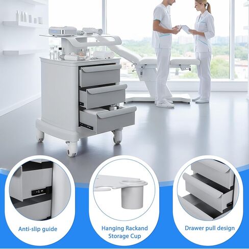 Generic عربة أدوات تخزين مستحضرات التجميل بسعة 110 رطل وعربة محطة عمل الممرضات المتنقلة مع 3 أدراج و4 عجلات لعيادات طب الأسنان في المستشفيات in Saudi Arabia