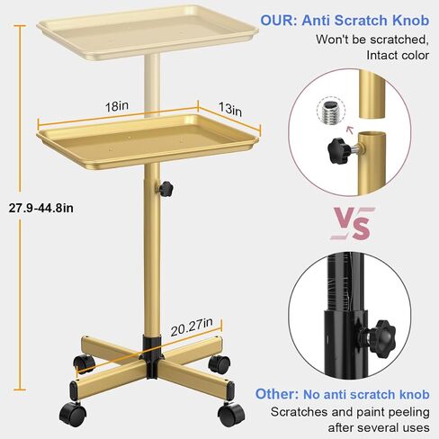 صينية عربة صينية دوارة قابلة للتعديل بارتفاع وشم صينية سبا دوارة لصالون تجميل مصفف شعر عيادة الأسنان، ذهبي شامبانيا، ذهبي شامبانيا in Kuwait
