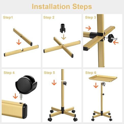 صينية عربة صينية دوارة قابلة للتعديل بارتفاع وشم صينية سبا دوارة لصالون تجميل مصفف شعر عيادة الأسنان، ذهبي شامبانيا، ذهبي شامبانيا in Kuwait