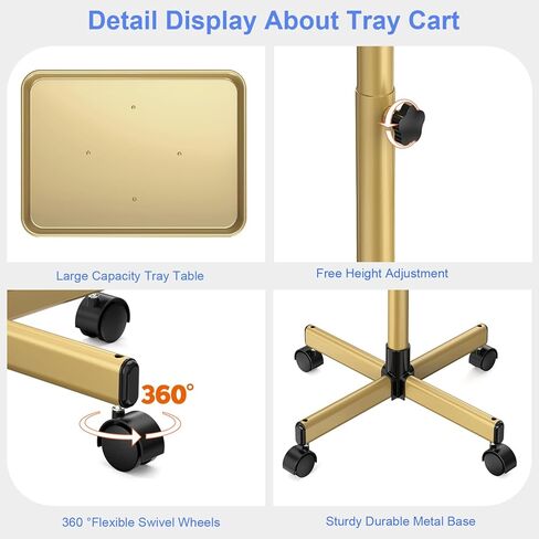 صينية عربة صينية دوارة قابلة للتعديل بارتفاع وشم صينية سبا دوارة لصالون تجميل مصفف شعر عيادة الأسنان، ذهبي شامبانيا، ذهبي شامبانيا in Kuwait