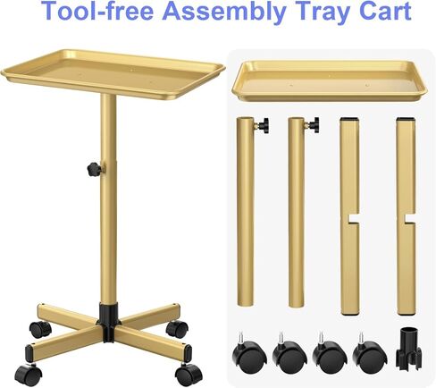 صينية عربة صينية دوارة قابلة للتعديل بارتفاع وشم صينية سبا دوارة لصالون تجميل مصفف شعر عيادة الأسنان، ذهبي شامبانيا، ذهبي شامبانيا in Kuwait