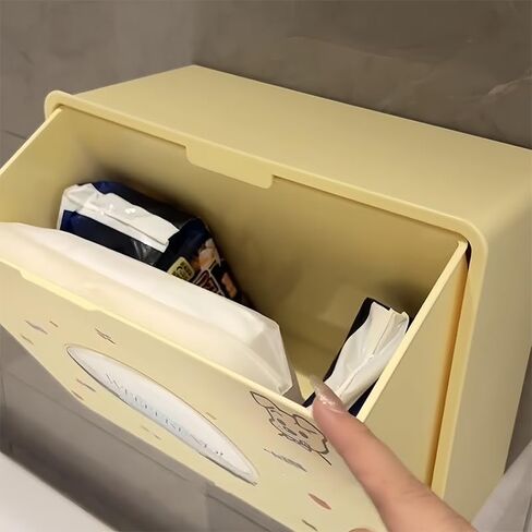 صندوق تخزين الحمام المثبت على الحائط، بيج، 30 × 25 × 13 سم، بدون تركيب للحفر، منظم مناديل ذو سعة كبيرة in Kuwait