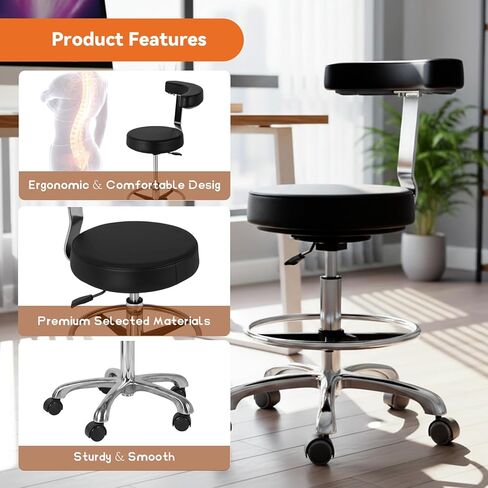 Adjustable Ergonomic Dental Stool with Back Support Rolling Doctor Chair for Dentists Hygienists Assistants & Medical Professionals in Saudi Arabia