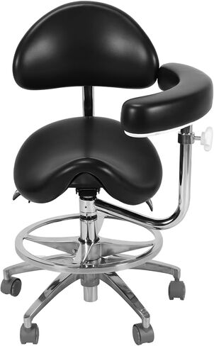 كرسي سرج مع مسند للذراعين وعجلات، كرسي سرج مريح متعدد الوظائف مع دعم خلفي لأطباء صحة الأسنان واستخدام العيادة والصيدلة (أسود) in Kuwait