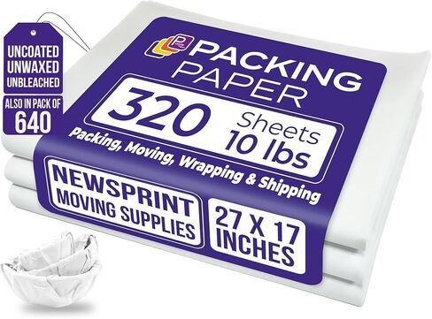Purple Papers White Bulk Packing Paper | 320 sheets | 27" x 17" | 10 lb | Sheets for Moving - Newsprint Paper - Must Have in Your Moving Supplies | Newsprint Papers | Packaging Paper in Kuwait