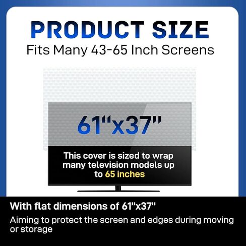 صندوق نقل التلفزيون مقاس 65 بوصة، حقيبة فقاعات مزدوجة الطبقة مطورة للتنقل - سمك جانب واحد 3.5 ملم، أكثر من 10000 فقاعات/متر مربع، غطاء قابل لإعادة الاستخدام يناسب معظم أجهزة التلفاز مقاس 43-65 بوصة (61 بوصة × 37 بوصة) in Kuwait