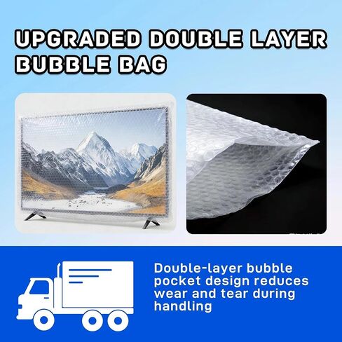 صندوق نقل التلفزيون مقاس 65 بوصة، حقيبة فقاعات مزدوجة الطبقة مطورة للتنقل - سمك جانب واحد 3.5 ملم، أكثر من 10000 فقاعات/متر مربع، غطاء قابل لإعادة الاستخدام يناسب معظم أجهزة التلفاز مقاس 43-65 بوصة (61 بوصة × 37 بوصة) in Kuwait