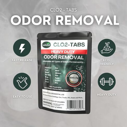 أقراص ثاني أكسيد الكلور CLO2-ODOR - 500 × 1 جرام (1.1 رطل) أفضل قيمة! إزالة رائحة ثاني أكسيد الكلور شديدة التحمل للمنازل والغرف والسيارات والشاحنات والمركبات الترفيهية والمركبات والمباني والمزيد! in Kuwait