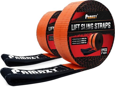 2 Pack 2"x3FT Supper Sturdy Lift Sling Straps, 18800 Pound Capacity Heavy Duty Eye-Eye Nylon Strap for Hoist, 2-Ply Polyester Rigging Straps, Tree Saver Recovery Straps Web Sling Winch in Kuwait