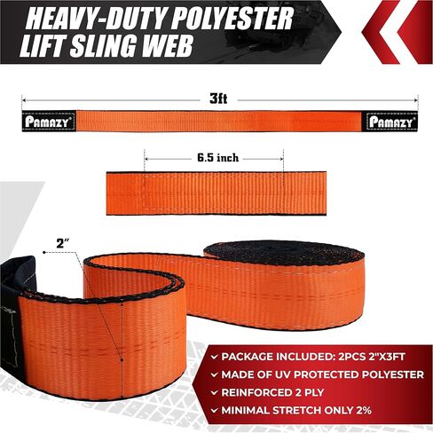 2 Pack 2"x3FT Supper Sturdy Lift Sling Straps, 18800 Pound Capacity Heavy Duty Eye-Eye Nylon Strap for Hoist, 2-Ply Polyester Rigging Straps, Tree Saver Recovery Straps Web Sling Winch in Kuwait