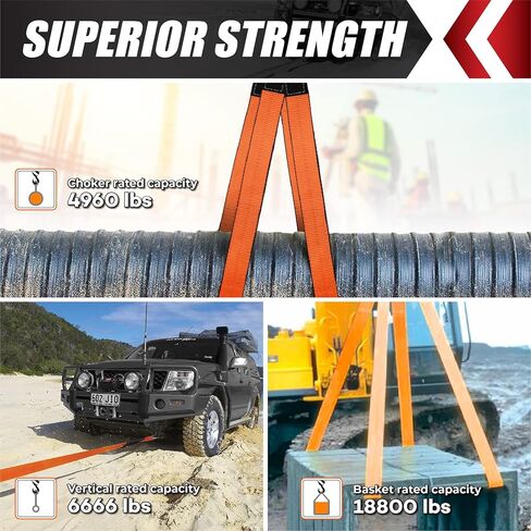 2 Pack 2"x3FT Supper Sturdy Lift Sling Straps, 18800 Pound Capacity Heavy Duty Eye-Eye Nylon Strap for Hoist, 2-Ply Polyester Rigging Straps, Tree Saver Recovery Straps Web Sling Winch in Kuwait