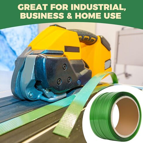 بكرة ربط شديدة التحمل للتغليف والربط - بوليستر أخضر من الدرجة الصناعية PET، 500 قدم × 5/8 بوصة × 0.035 بوصة ملف حزام منصة نقالة بقوة 1400 رطل، مقاومة للصدأ مع مجموعة صندوق التوزيع الذاتي in Kuwait