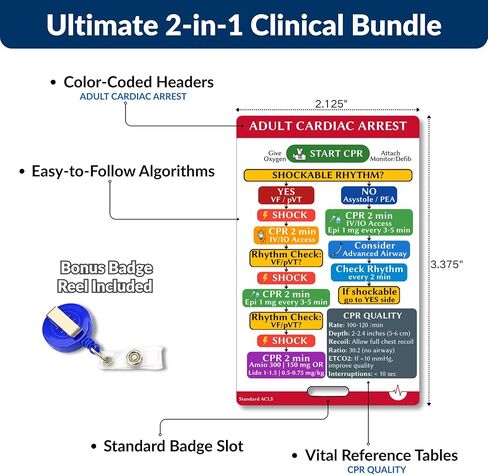 2025 ACLS & PALS Badge Buddy Bundle - Adult & Pediatric Advanced Life Support Vital Signs Badge Card - Complete Reference for Emergency Nurses, ICU & Paramedics with Meds, Hs & Ts, Cardiac Arrest in Saudi Arabia