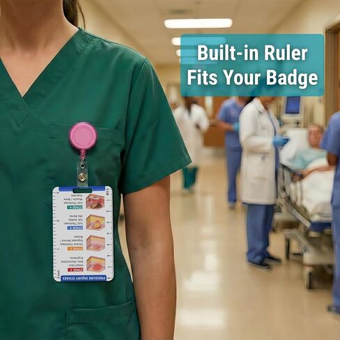 Wound Care Nurse Essentials Cards with Badge Reel – Pressure Injury Staging, Dressing Selection & Braden Scale – Waterproof PVC Reference Guide with Measurement Tools for Home Health, Hospice Nurses in Saudi Arabia