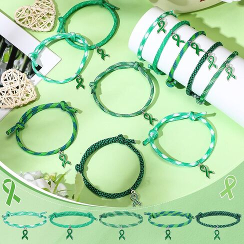 Tondiamo 30 Pcs Mental Health Awareness Bracelets Adjustable Green Ribbon Wristbands Mental Health Month Gift for Men Women Unisex Syndrome Cerebral Palsy Awareness Charity Recognition Public Event in Saudi Arabia