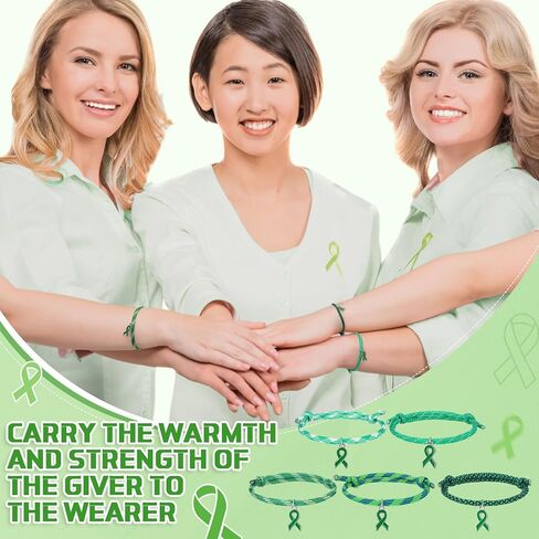 Tondiamo 30 Pcs Mental Health Awareness Bracelets Adjustable Green Ribbon Wristbands Mental Health Month Gift for Men Women Unisex Syndrome Cerebral Palsy Awareness Charity Recognition Public Event in Saudi Arabia