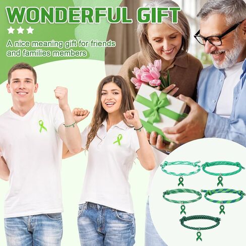 Tondiamo 30 Pcs Mental Health Awareness Bracelets Adjustable Green Ribbon Wristbands Mental Health Month Gift for Men Women Unisex Syndrome Cerebral Palsy Awareness Charity Recognition Public Event in Saudi Arabia