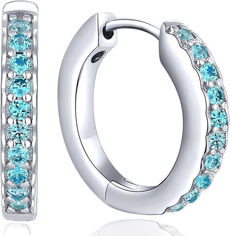 YL Hoop Earrings 925 Sterling Silver Halo Round Huggie Earrings Birthstones Jewelry for Women in Kuwait