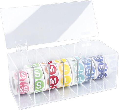 7 Slot Label Dispenser, Transparent Acrylic Sticker Roll Holder Wall Mount with 7 Rolls 1 Inch Labels, Ideal for Home, Office & School Organization in Kuwait