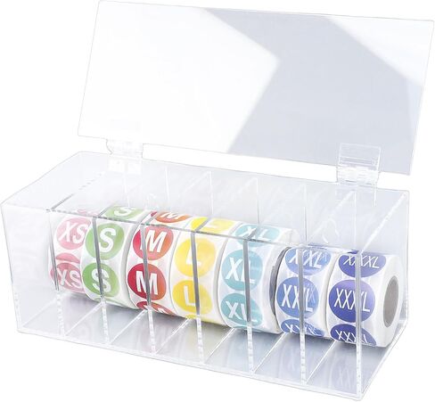7 Slot Label Dispenser, Transparent Acrylic Sticker Roll Holder Wall Mount with 7 Rolls 1 Inch Labels, Ideal for Home, Office & School Organization in Kuwait