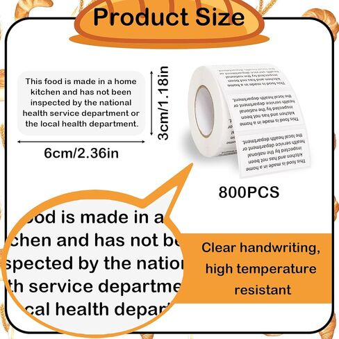 800 Count Cottage Baking Food Law Labels Stickers，Homemade Stickers for Baked Goods Ingredients, Home Kitchen Inspection Statement Thermal Printed Labels in Kuwait