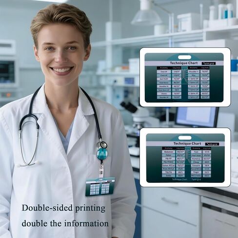 Rad Tech X-Ray Reference Cards with Badge Reel，Horizontal Radiology Technique Chart & Positioning Cheat Sheet,Heavy Duty Badge Buddy Attachment for X-Ray Technicians,Students & Clinical Rotations in Kuwait