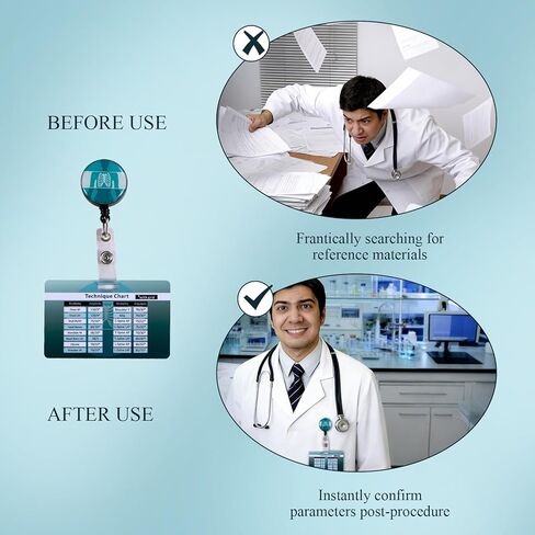 Rad Tech X-Ray Reference Cards with Badge Reel，Horizontal Radiology Technique Chart & Positioning Cheat Sheet,Heavy Duty Badge Buddy Attachment for X-Ray Technicians,Students & Clinical Rotations in Kuwait