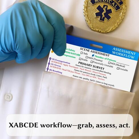 EMT Badge Cards & Pocket Guide with Retractable Reel - 8 Side Horizontal Set. Paramedic Flashcards for Assessment, Vitals, ECG & Pediatrics. PVC EMS Badge Buddy for First Responders in Saudi Arabia