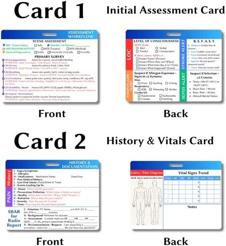 EMT Badge Cards & Pocket Guide with Retractable Reel - 8 Side Horizontal Set. Paramedic Flashcards for Assessment, Vitals, ECG & Pediatrics. PVC EMS Badge Buddy for First Responders in Saudi Arabia