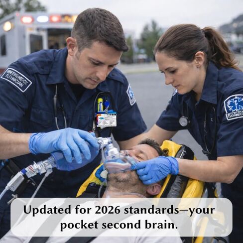 EMT Badge Cards & Pocket Guide with Retractable Reel - 8 Side Horizontal Set. Paramedic Flashcards for Assessment, Vitals, ECG & Pediatrics. PVC EMS Badge Buddy for First Responders in Saudi Arabia