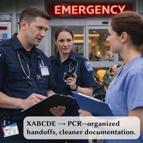 EMT Badge Cards & Pocket Guide with Retractable Reel - 8 Side Horizontal Set. Paramedic Flashcards for Assessment, Vitals, ECG & Pediatrics. PVC EMS Badge Buddy for First Responders in Saudi Arabia