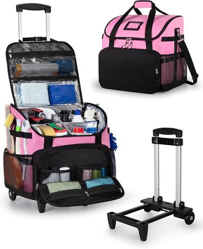 Large Rolling Cleaning Caddy Bag with Detachable Trolley, Cleaning Supplies Organizer with Wheels for Housekeepers, Black in Saudi Arabia
