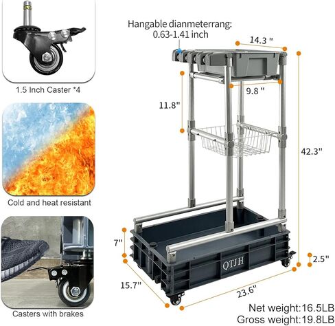 Rolling Cleaning Cart with Mop & Broom Organizer ， Convenient Storage Cart for Janitorial Supplies, Tools, and Cleaning Equipment ， Floor Cleaning Station with Wheels for Housekeeping, Garage &Garden in Kuwait