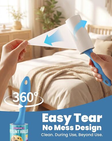 بكرات الوبر من بوبشوز لشعر الحيوانات الأليفة شديدة الالتصاق، 600 ورقة بكرات الوبر اللزجة الإضافية لشعر الحيوانات الأليفة، 3 مقابض و6 لفات لاصقة، مزيل شعر القطط والكلاب للملابس والأثاث والأريكة وبكرة الوبر للملابس in Kuwait