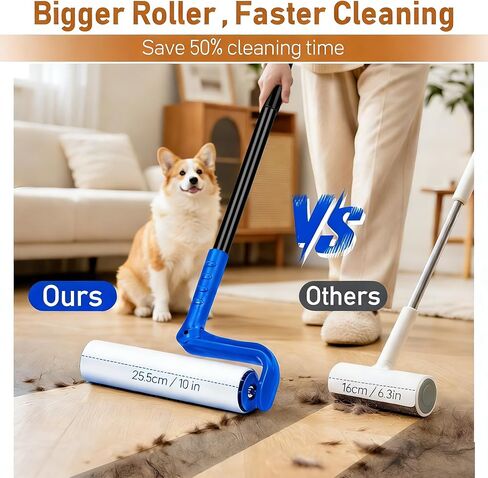 بكرة الوبر الكبيرة مقاس 10 بوصات لشعر الحيوانات الأليفة شديدة الالتصاق، بكرات الوبر الأرضية بمقبض طويل مع عبوات الوبر الكبيرة لإعادة تعبئة الأريكة والسجاد والأثاث والملابس الجدارية وتنظيف الأرضيات، باللون الأزرق in Kuwait