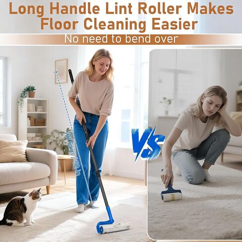 بكرة الوبر الكبيرة مقاس 10 بوصات لشعر الحيوانات الأليفة شديدة الالتصاق، بكرات الوبر الأرضية بمقبض طويل مع عبوات الوبر الكبيرة لإعادة تعبئة الأريكة والسجاد والأثاث والملابس الجدارية وتنظيف الأرضيات، باللون الأزرق in Kuwait