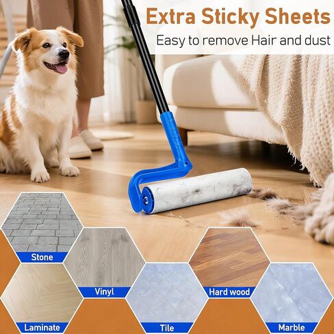 بكرة الوبر الكبيرة مقاس 10 بوصات لشعر الحيوانات الأليفة شديدة الالتصاق، بكرات الوبر الأرضية بمقبض طويل مع عبوات الوبر الكبيرة لإعادة تعبئة الأريكة والسجاد والأثاث والملابس الجدارية وتنظيف الأرضيات، باللون الأزرق in Kuwait