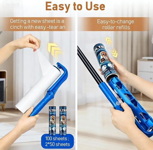 بكرة الوبر الكبيرة مقاس 10 بوصات لشعر الحيوانات الأليفة شديدة الالتصاق، بكرات الوبر الأرضية بمقبض طويل مع عبوات الوبر الكبيرة لإعادة تعبئة الأريكة والسجاد والأثاث والملابس الجدارية وتنظيف الأرضيات، باللون الأزرق in Kuwait