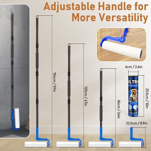 بكرة الوبر الكبيرة مقاس 10 بوصات لشعر الحيوانات الأليفة شديدة الالتصاق، بكرات الوبر الأرضية بمقبض طويل مع عبوات الوبر الكبيرة لإعادة تعبئة الأريكة والسجاد والأثاث والملابس الجدارية وتنظيف الأرضيات، باللون الأزرق in Kuwait