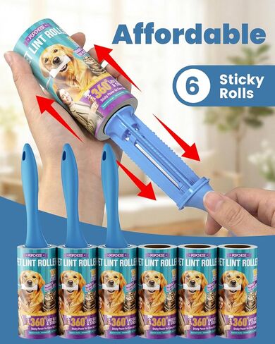 بكرات الوبر من بوبشوز لشعر الحيوانات الأليفة شديدة الالتصاق، 600 ورقة بكرات الوبر اللزجة الإضافية لشعر الحيوانات الأليفة، 3 مقابض و6 لفات لاصقة، مزيل شعر القطط والكلاب للملابس والأثاث والأريكة وبكرة الوبر للملابس in Kuwait