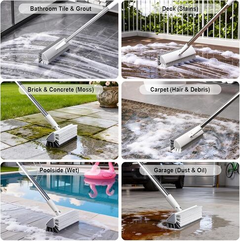 فرشاة تنظيف الأرضيات بمقبض طويل، شعيرات قوية شديدة التحمل، فرشاة تنظيف الأرضيات على شكل حرف V للبلاط والخرسانة وخطوط الجص، تنظيف قائم للمرآب والحمام والسطح والفناء in Kuwait