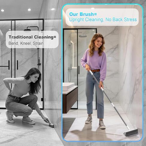 فرشاة تنظيف الأرضيات بمقبض طويل، شعيرات قوية شديدة التحمل، فرشاة تنظيف الأرضيات على شكل حرف V للبلاط والخرسانة وخطوط الجص، تنظيف قائم للمرآب والحمام والسطح والفناء in Kuwait