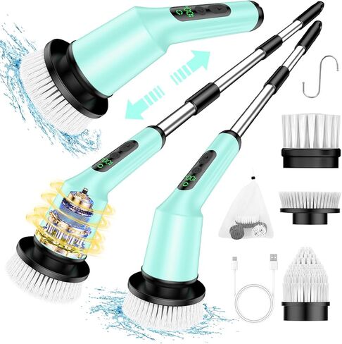 Electric Spin Scrubber for Cleaning Bathroom, Shower Scrubber Cordless Cleaning Brush with IPX7 Waterproof & 2 Speed, 3 Brush Heads, Bathroom Cleaning Supplies for Shower Tub Kitchen Tile Toilet White in Saudi Arabia