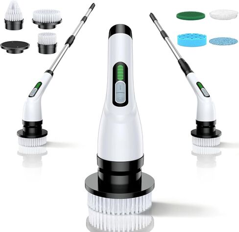 Electric Spin Scrubber for Bathroom: Shower Scrubber with Long Handle, Dual Speed Cordless Power Cleaning Scrub, 7 Brush Heads, IPX7 Waterproof Heavy Duty Cleaner Tools for Tub Tile Grout Wall in Saudi Arabia