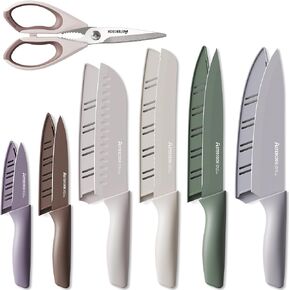 Astercook Knife Set, 13 Pieces Kitchen Knives Set with Healthy Anti-Rust Coating, Dishwasher Safe, Stainless Steel Chef Knife Sets with 6 Blade Guards, Perfect Holiday Gifts for Kitchen in Kuwait