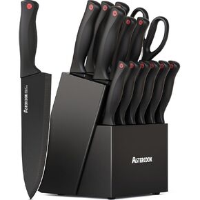 Knife Set, Astercook 15 Pieces Knife Sets for Kitchen with Block, Dishwasher Safe Kitchen Knife Set with Built in Sharpener Block, German Stainless Steel Knife Block Set, Valentine's Gift in Kuwait