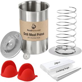 Deli Meat Press Stainless Steel with Thermometer, Lunch Meat Press Mold, Ham Maker Meat Press Tool, with 20 Cooking Bags + 2 anti-scalding clips, for Making Sandwich, Delimeat, Lunchmeat in Kuwait