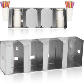 حامل أكواب وغطاء من الفولاذ المقاوم للصدأ قابل للتعديل - 4 حجرات، موزع أكواب سعة 32 أونصة للمطاعم، حامل أكواب تجاري منظم للقش، موزع غطاء من الفولاذ المقاوم للصدأ 304 in Kuwait